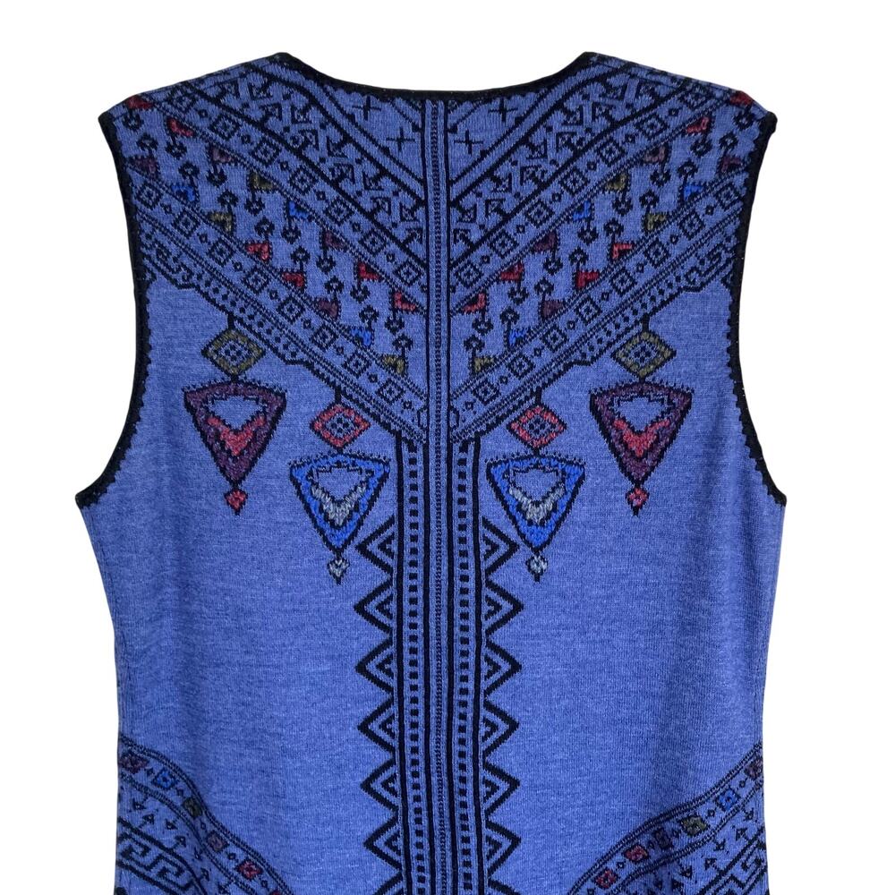 Simply Natural Alpaca Blend Reversible Embroidered Aztec Print Long Duster Vest - Picture 6 of 16